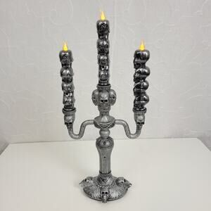Skull Candle Stick LED Blow Mold Halloween Decoration Battery Operated